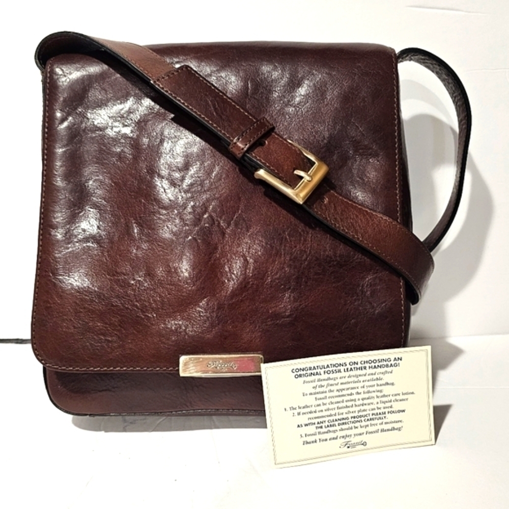 Vtg Fossil Messenger Style Bag Structured Leather Crossbody